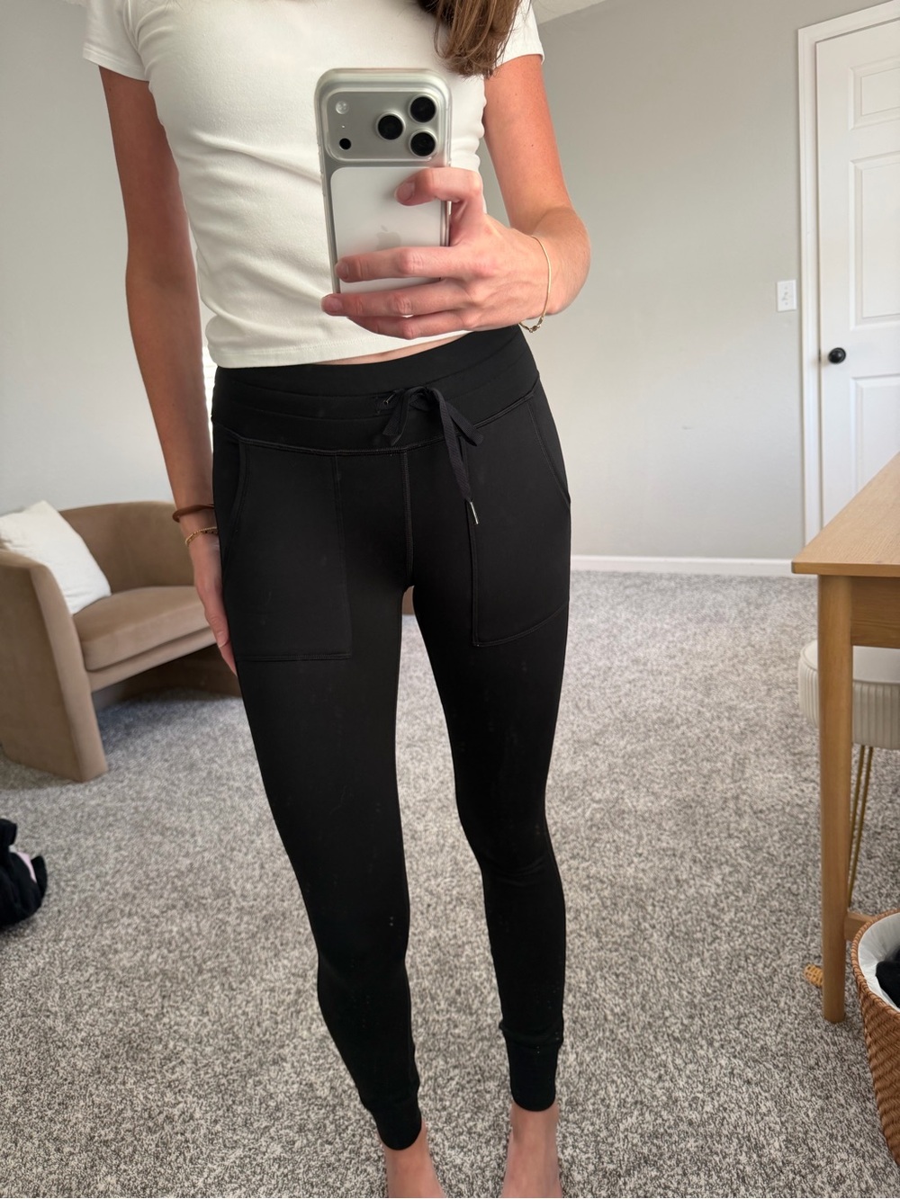 aerie Black Drawstring Skinny Joggers